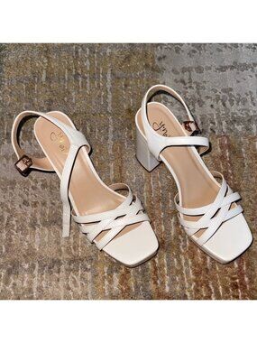 Elegant Cream Strappy Block Heels